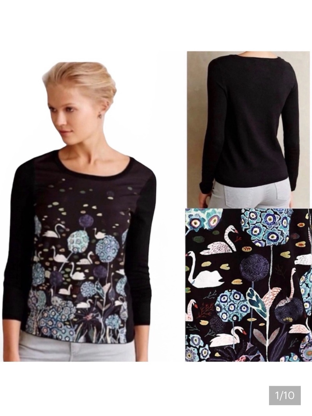 Anthro Knitted & Knotted Swan Tableau Michelle Morin Blouse Size S